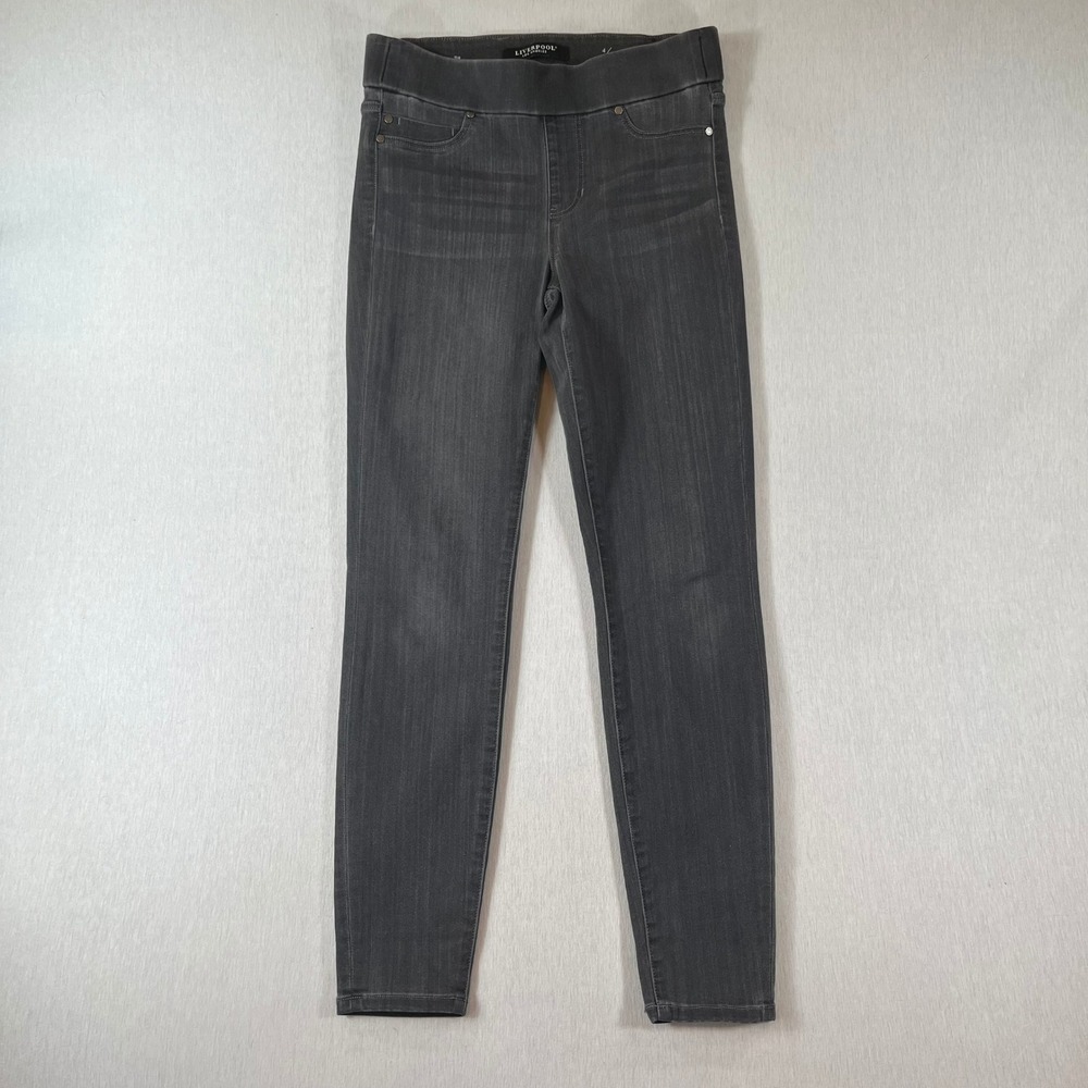 Liverpool Pull On Jeans 4/27 The Skinny High Rise Stretch Flex Charcoal 27" Ins